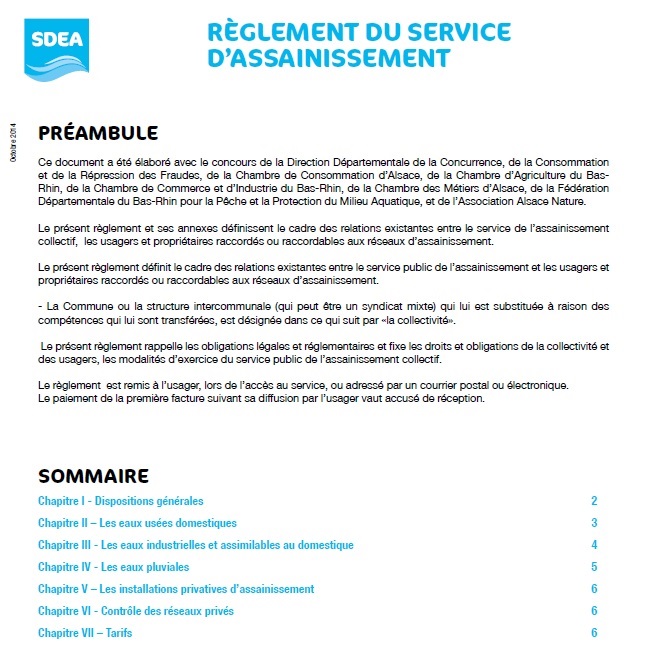 Documentation SDEA sur le réglement du service d'assainissement